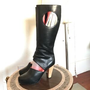 Matiko Cut Out Opening Black Leather knee high Tall Boots size 9.5
